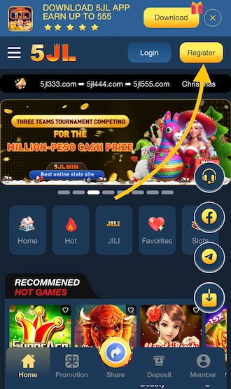 🎯Step 1: 5JL casino login & click on the Register option